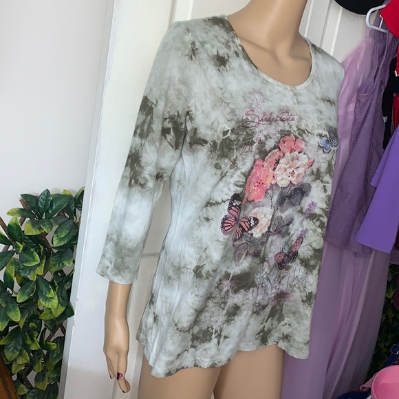 Cactus Shakespeare jewelled butterflies green tie dye shirt L - Picture 4 of 10